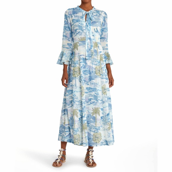 Emporio Sirenuse Dresses & Skirts - Emporio Sirenuse Tracey Vesuvius Caftan Maxi Dress Blue Volcano Floral Print M L